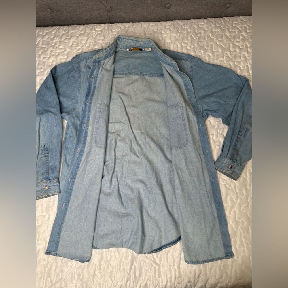 Vintage Union Khaki Denim Shirt Rugged Workwear Y2K Oversized Button-Up Menswear - Picture 8 of 12